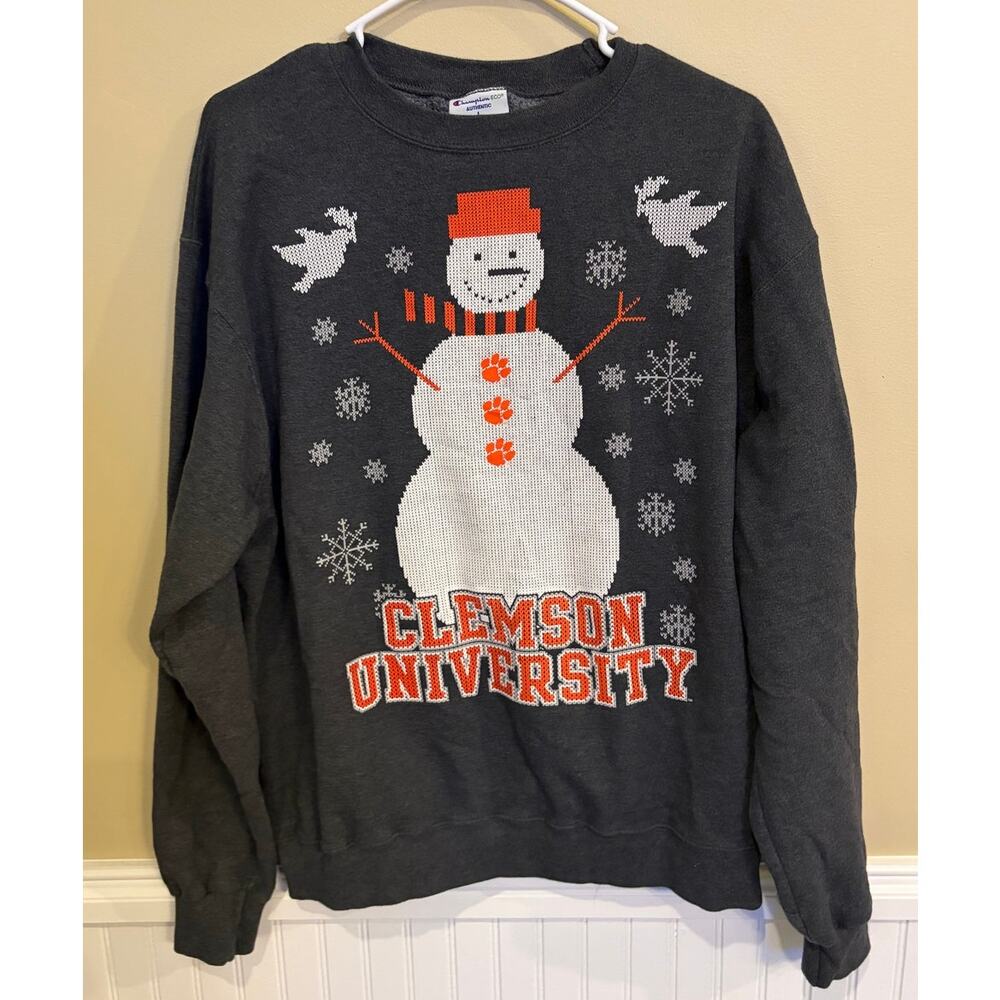 Champion Eco Large Sweatshirt Grey Snowman‎ Winter  Clemson University Tiger